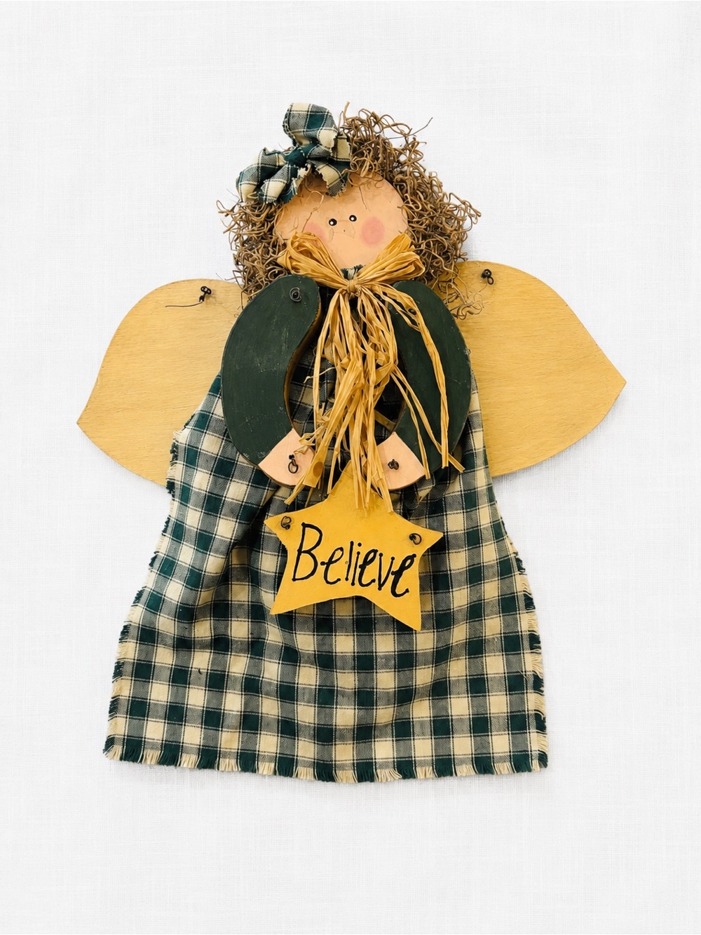 Vintage Ferncrafts PEI Handmade Folk Art Angel “Believe” Wooden Wall Decor